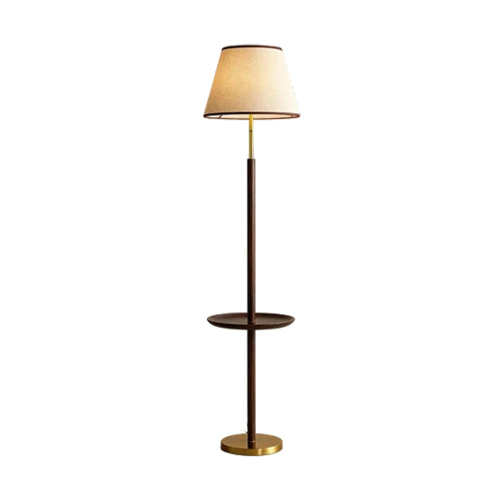 LIVARA Floor Lamp Three-Mode Lighting Beech Wood Tabletop Handwoven Fabric Shade Tip-Resistant Base