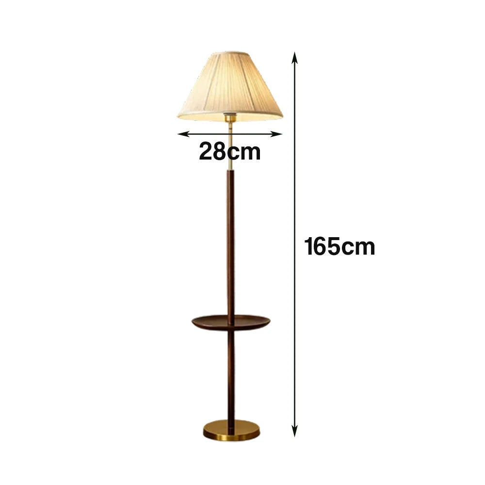 LIVARA Floor Lamp with Three Lighting Modes Beech Wood Top Handwoven Fabric Shade Stable Design