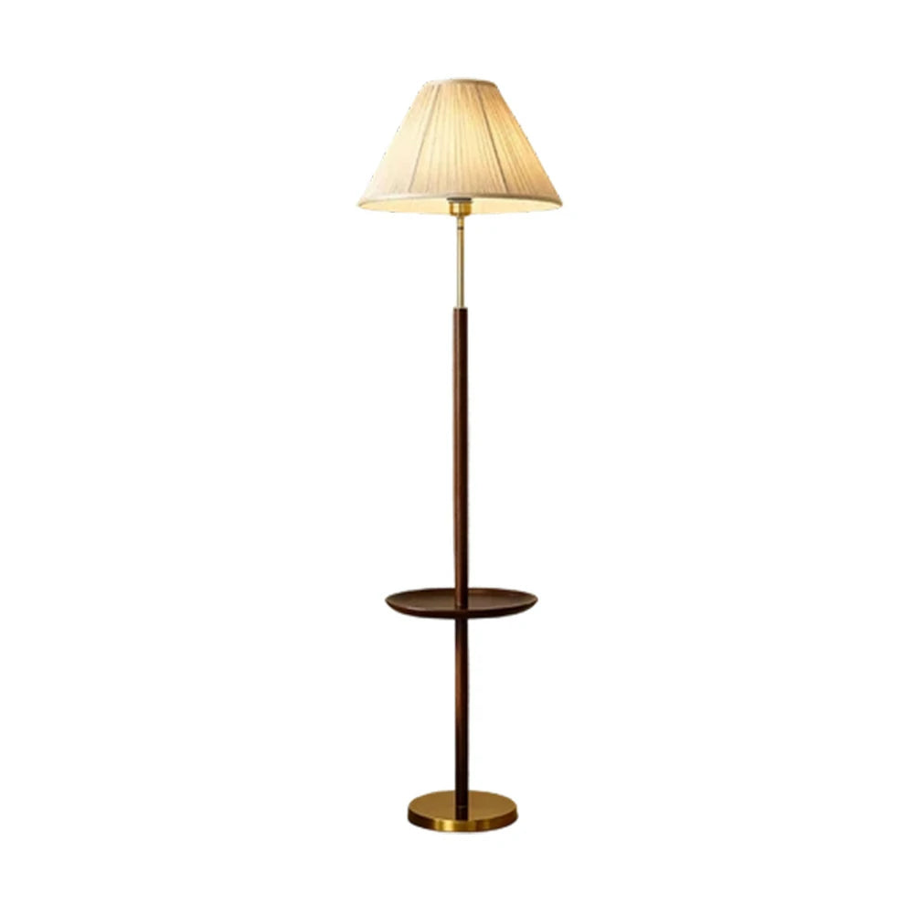 LIVARA Floor Lamp with Three Lighting Modes Beech Wood Top Handwoven Fabric Shade Stable Design