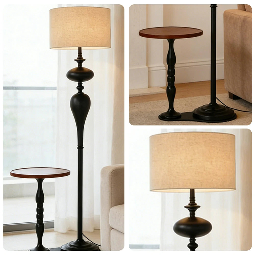 LIVARA Modern Floor Lamp Soft Ambient Light Beech Wood Top Handwoven Fabric Shade Elegant Style