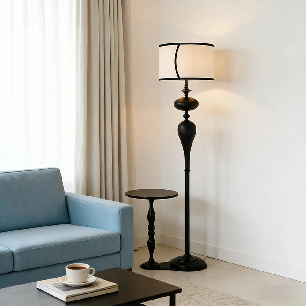 LIVARA Floor Lamp Three-Mode Light Beech Wood Top Handwoven Fabric Shade Heavy-Duty Base