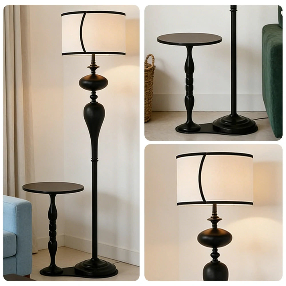 LIVARA Floor Lamp Three-Mode Light Beech Wood Top Handwoven Fabric Shade Heavy-Duty Base