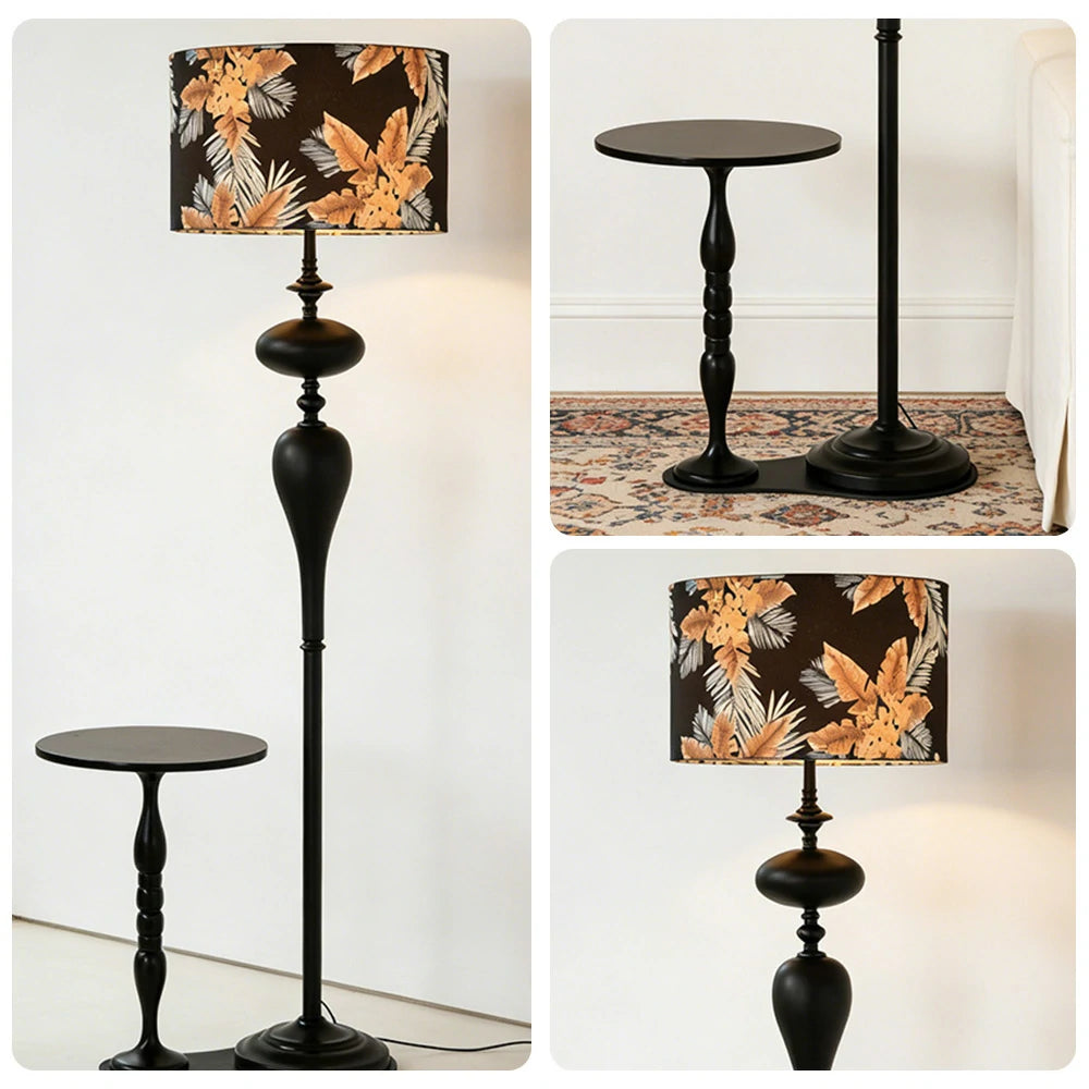 LIVARA Floor Lamp Three-Mode Lighting Beech Wood Tabletop Handwoven Fabric Shade Space-Saving Design
