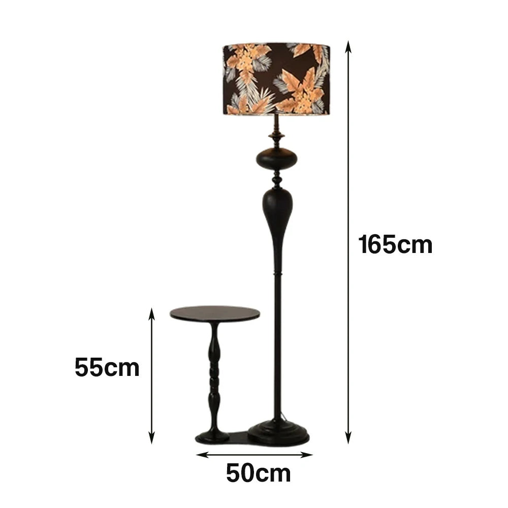 LIVARA Floor Lamp Three-Mode Lighting Beech Wood Tabletop Handwoven Fabric Shade Space-Saving Design