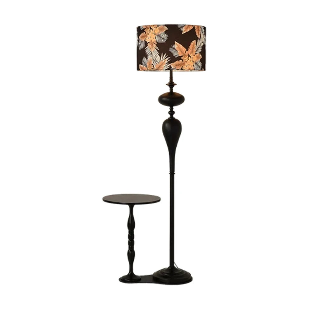 LIVARA Floor Lamp Three-Mode Lighting Beech Wood Tabletop Handwoven Fabric Shade Space-Saving Design
