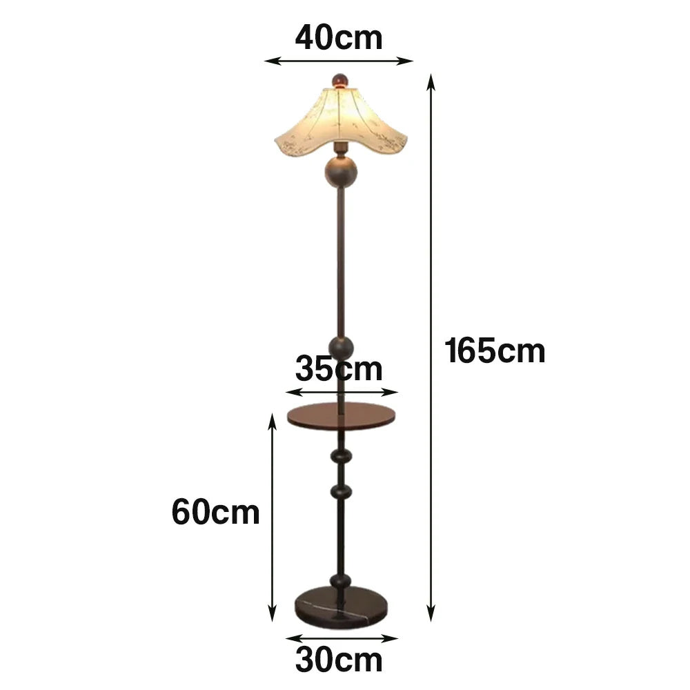 LIVARA Floor Lamp Soft Lighting Solid Wood Tabletop Printed Fabric Shade Marble Base Stable Design