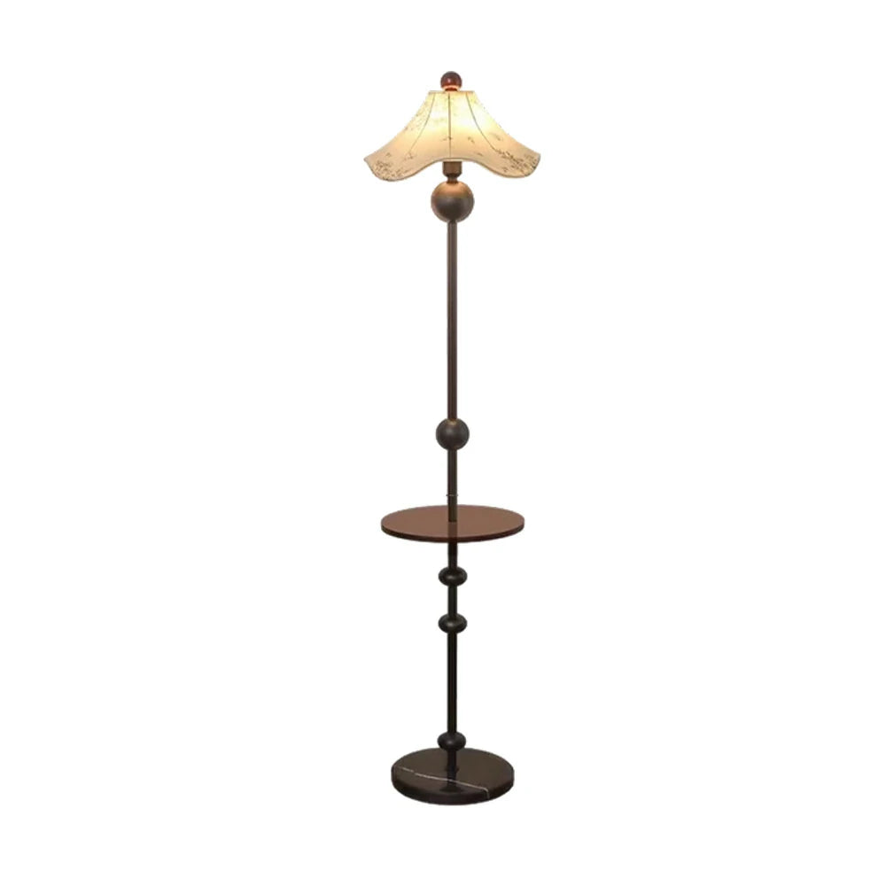 LIVARA Floor Lamp Soft Lighting Solid Wood Tabletop Printed Fabric Shade Marble Base Stable Design