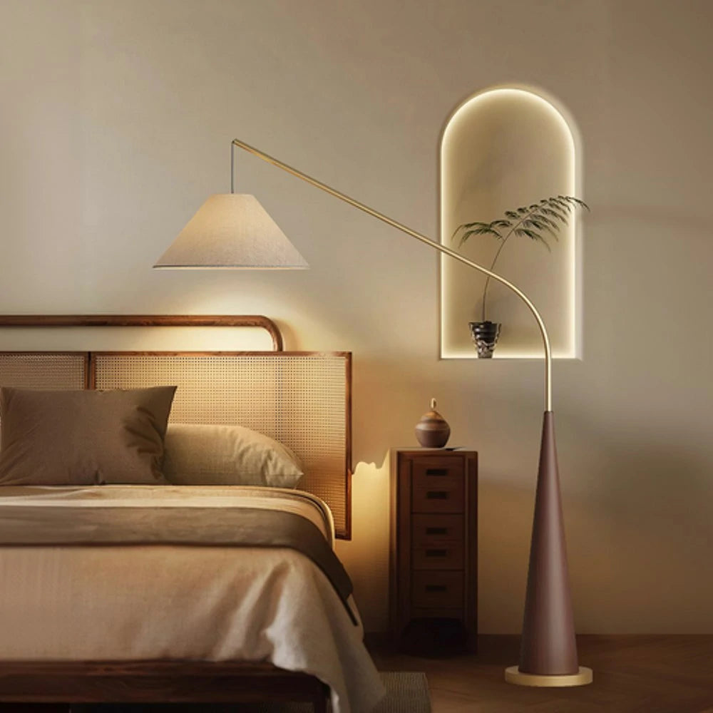 LIVARA Floor Lamp Soft Eye-Care Lighting Linen Fabric Shade Iron Frame Flicker-Free Design - Walnut