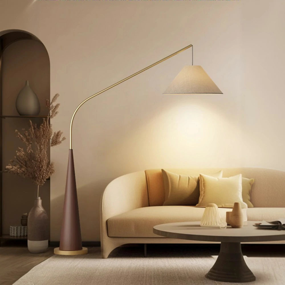 LIVARA Floor Lamp Soft Eye-Care Lighting Linen Fabric Shade Iron Frame Flicker-Free Design - Walnut