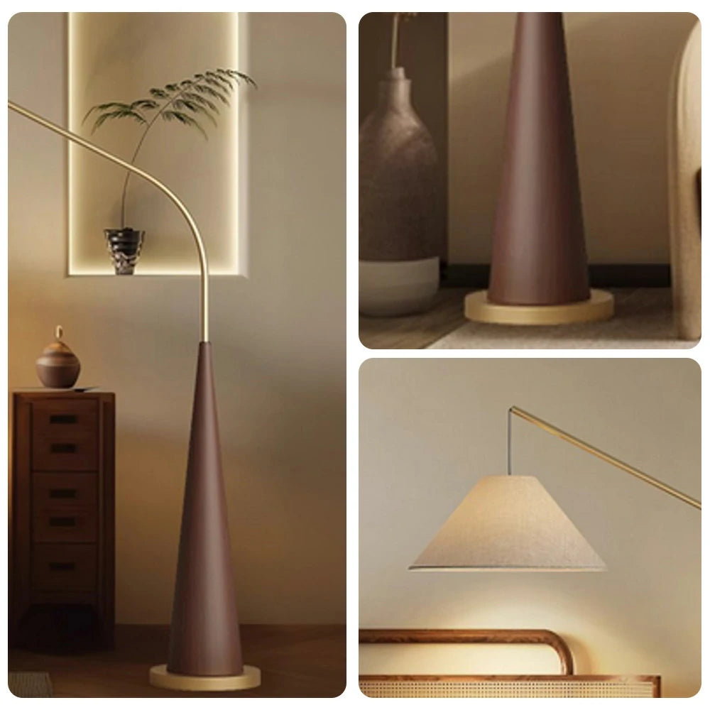 LIVARA Floor Lamp Soft Eye-Care Lighting Linen Fabric Shade Iron Frame Flicker-Free Design - Walnut