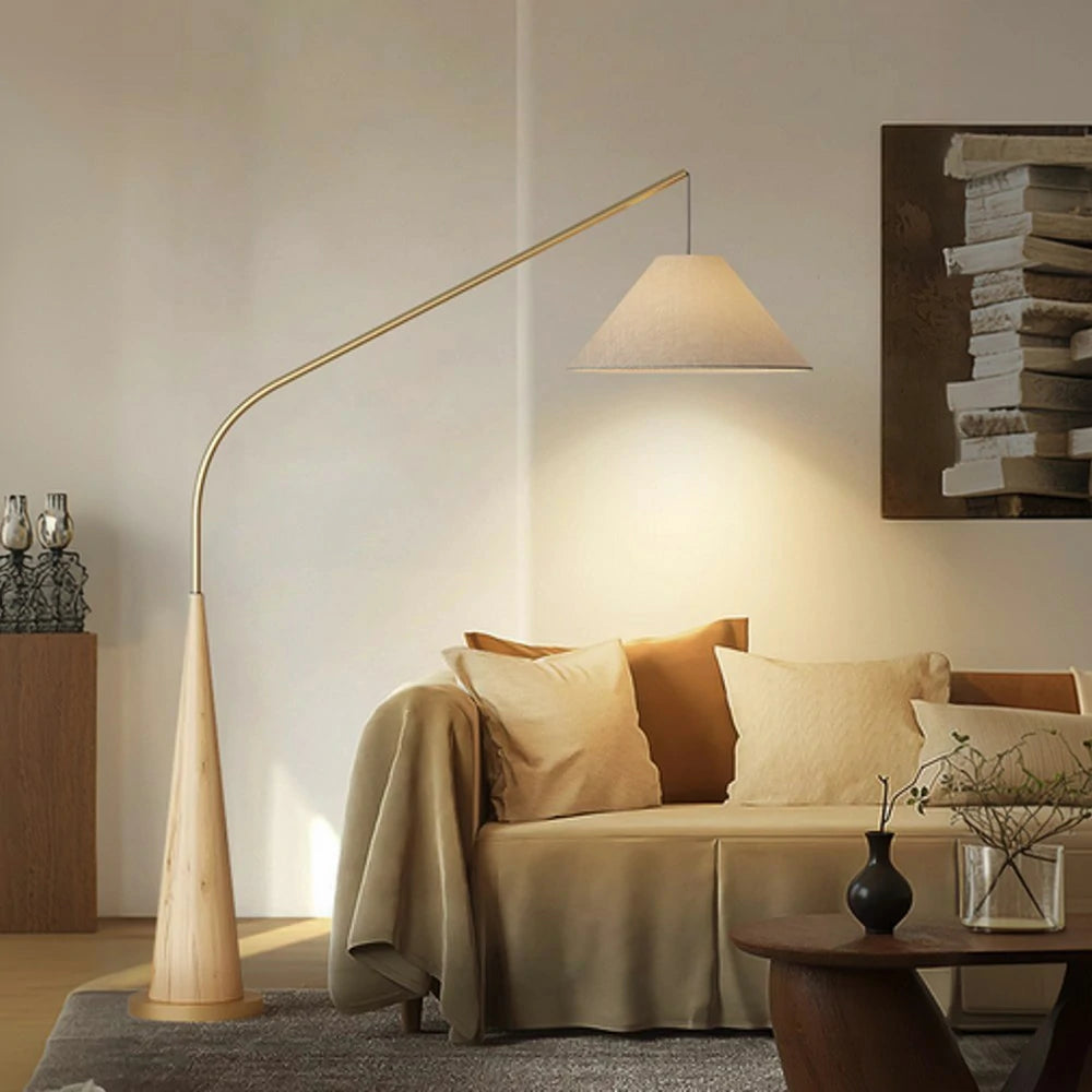 LIVARA Floor Lamp Soft Eye-Care Lighting Linen Fabric Shade Iron Frame Flicker-Free Design - Wood