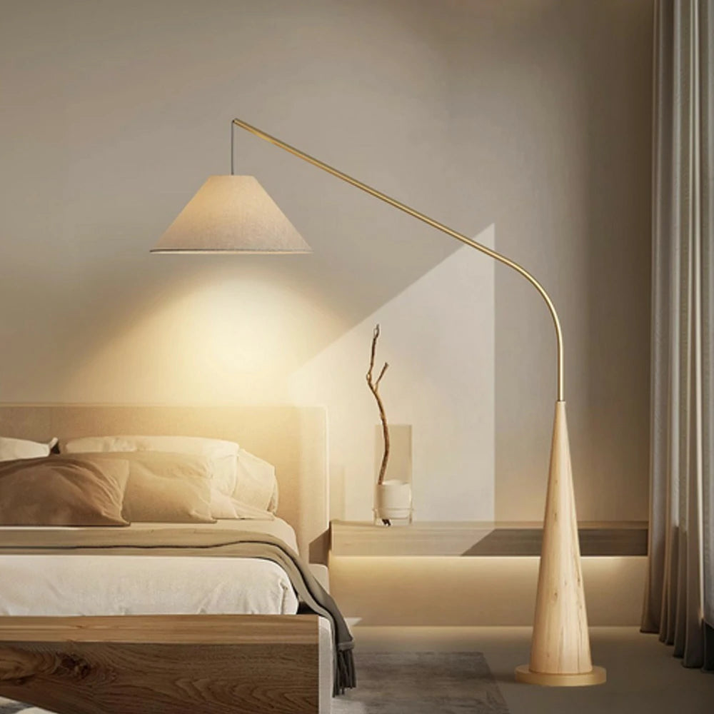 LIVARA Floor Lamp Soft Eye-Care Lighting Linen Fabric Shade Iron Frame Flicker-Free Design - Wood