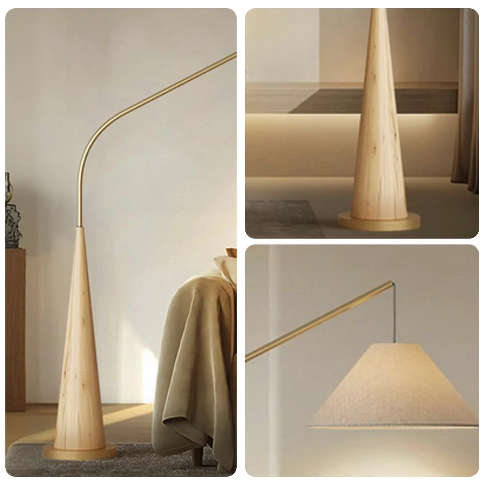 LIVARA Floor Lamp Soft Eye-Care Lighting Linen Fabric Shade Iron Frame Flicker-Free Design - Wood