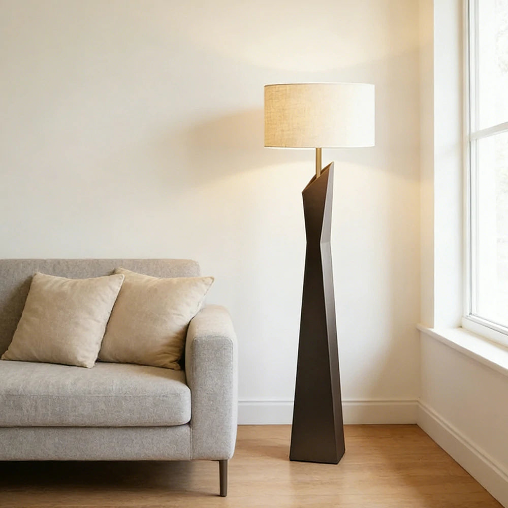 LIVARA Modern Floor Lamp Soft Ambient Light Cylindrical Linen Shade Resin Frame Elegant Style - Black