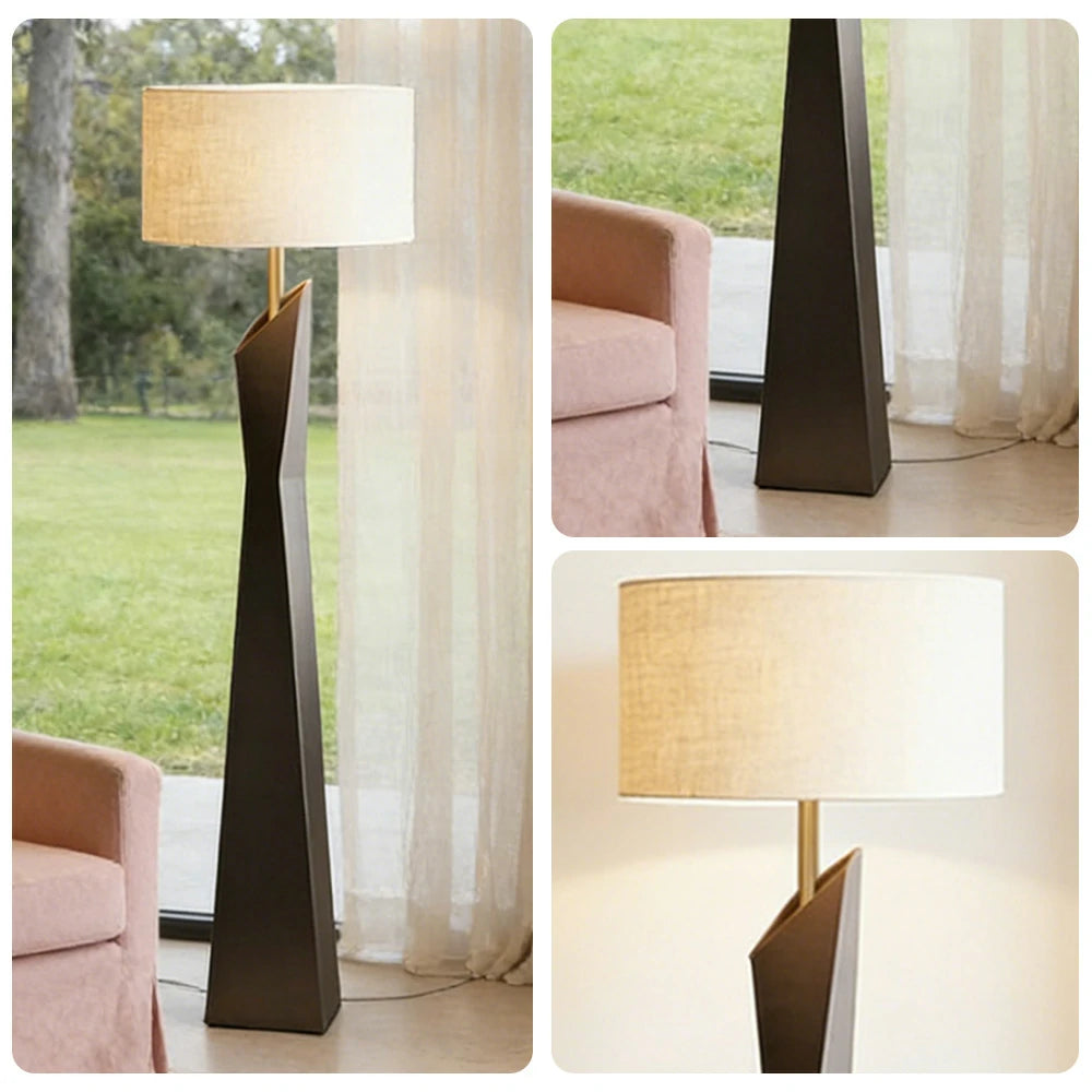 LIVARA Modern Floor Lamp Soft Ambient Light Cylindrical Linen Shade Resin Frame Elegant Style - Black