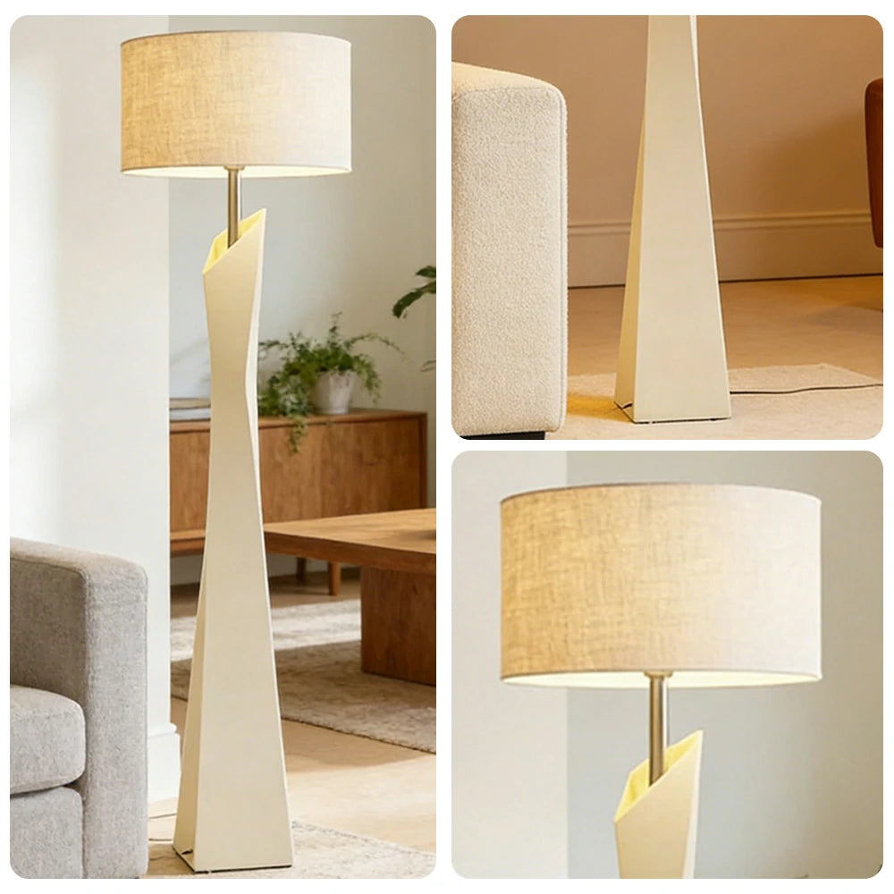 LIVARA Modern Floor Lamp Soft Ambient Light Cylindrical Linen Shade Resin Frame Elegant Style - White