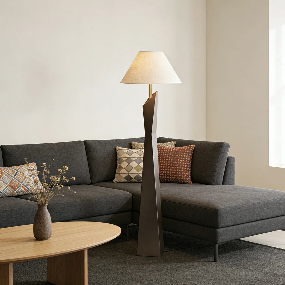 LIVARA Modern Floor Lamp Soft Ambient Light Hat-Style Linen Shade Resin Frame Elegant Style - Black