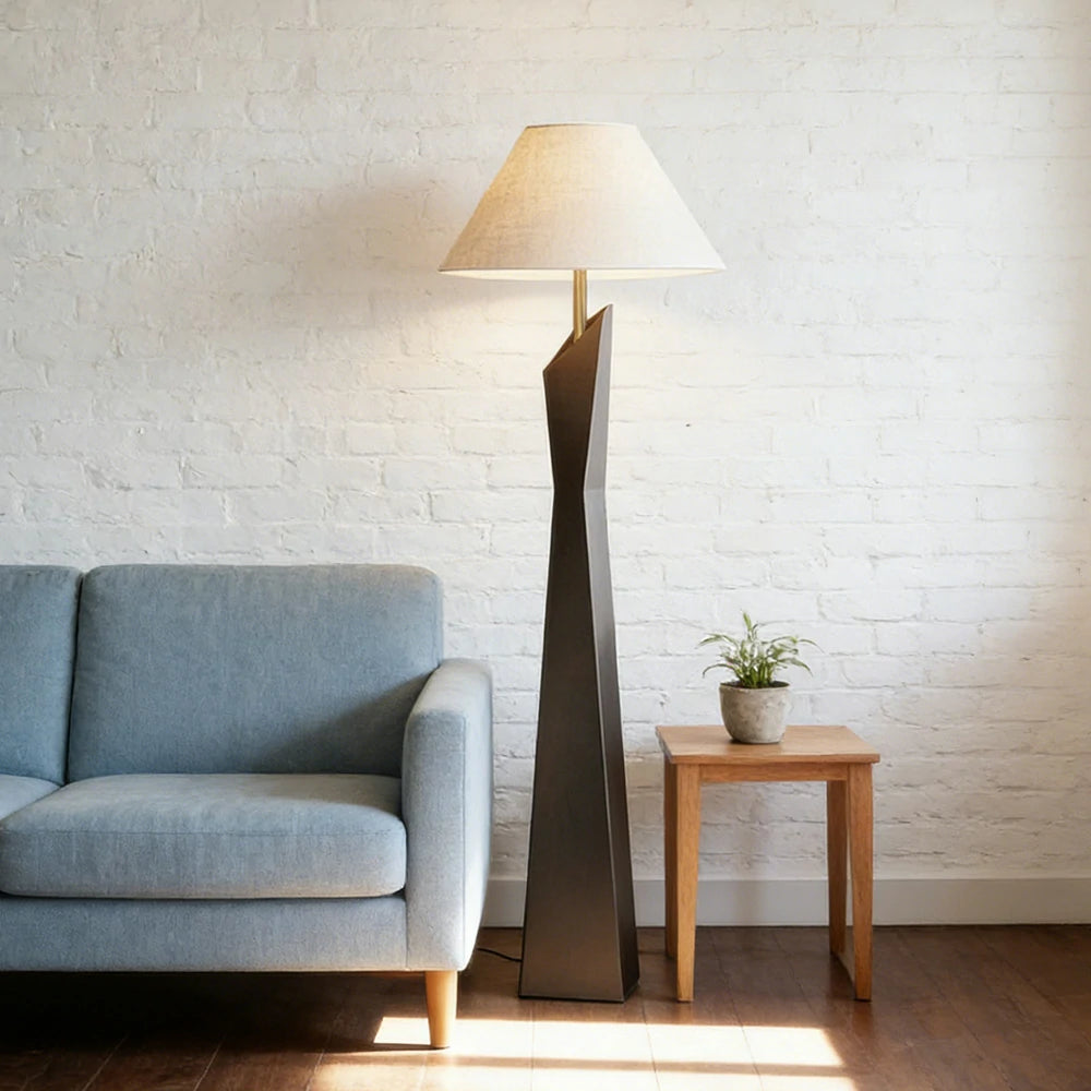 LIVARA Modern Floor Lamp Soft Ambient Light Hat-Style Linen Shade Resin Frame Elegant Style - Black
