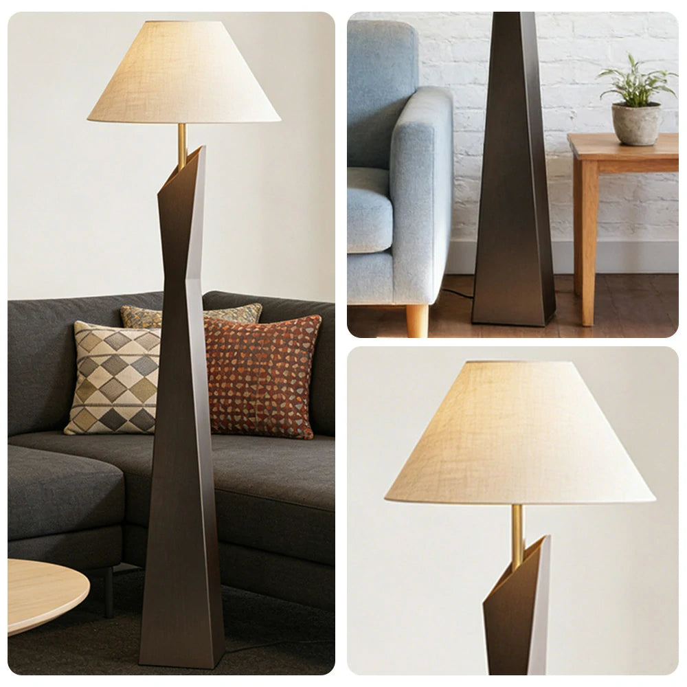 LIVARA Modern Floor Lamp Soft Ambient Light Hat-Style Linen Shade Resin Frame Elegant Style - Black