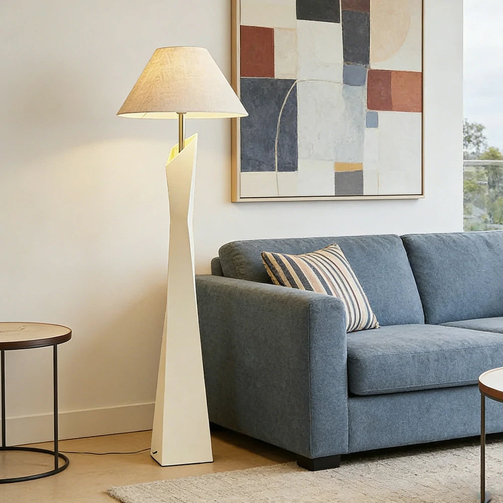 LIVARA Modern Floor Lamp Soft Ambient Light Hat-Style Linen Shade Resin Frame Elegant Style - White