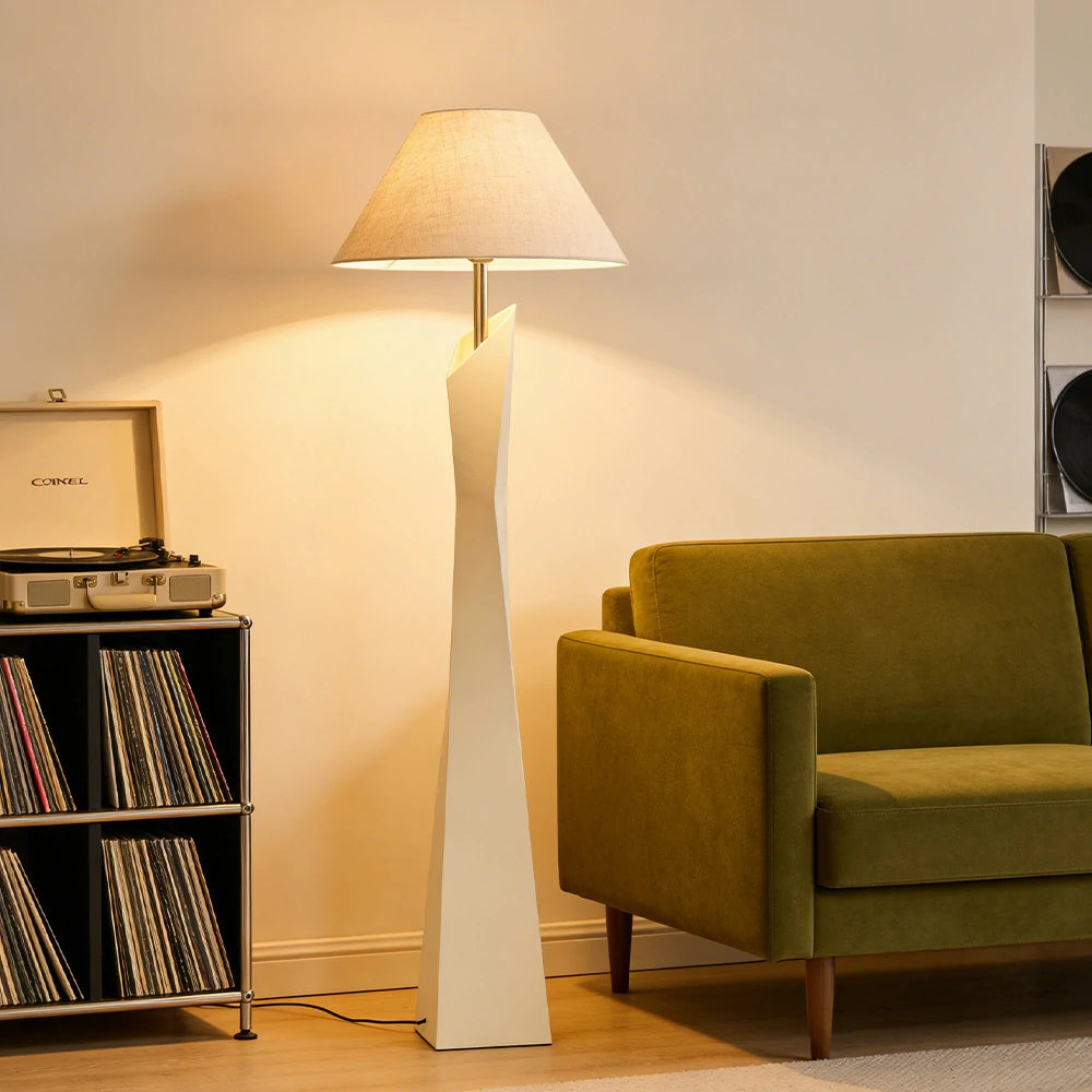 LIVARA Modern Floor Lamp Soft Ambient Light Hat-Style Linen Shade Resin Frame Elegant Style - White