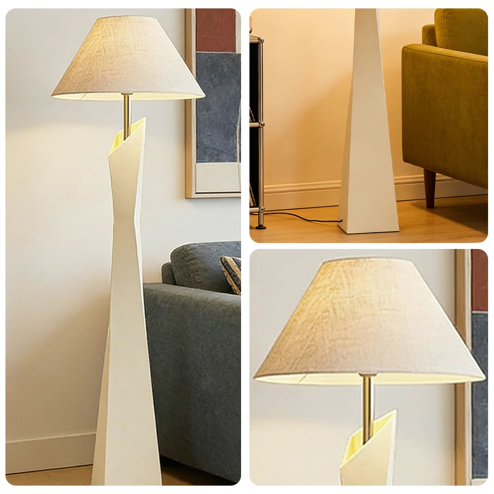 LIVARA Modern Floor Lamp Soft Ambient Light Hat-Style Linen Shade Resin Frame Elegant Style - White