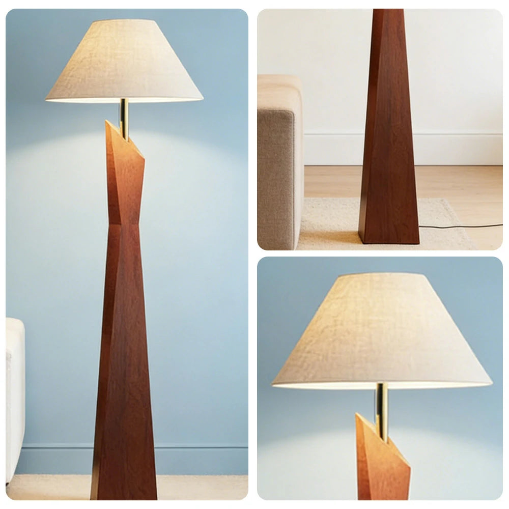 LIVARA Modern Floor Lamp Soft Ambient Light Hat-Style Linen Shade Resin Frame Elegant Style - Walnut