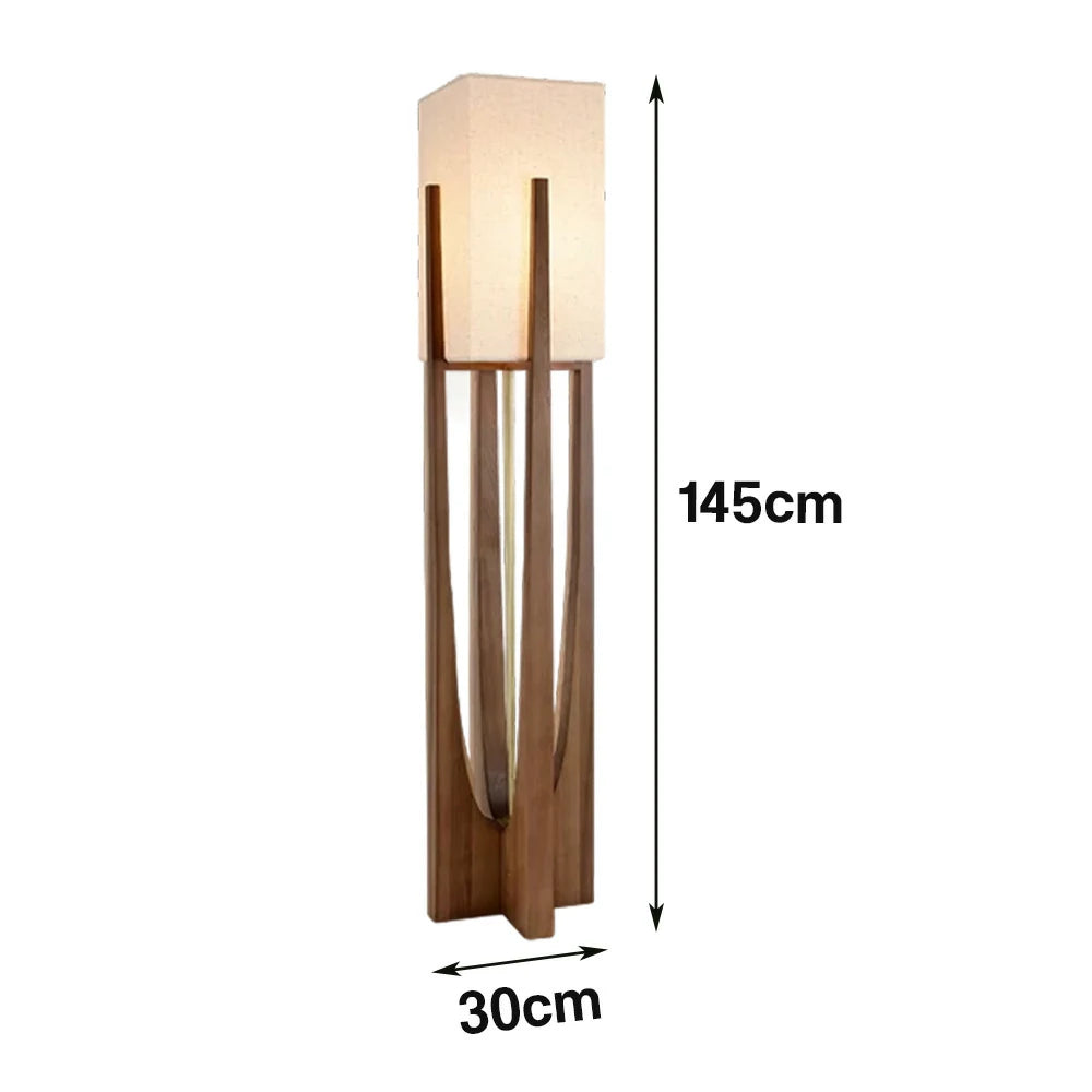 LIVARA Floor Lamp 52/82/145cm Soft Lighting Cotton-Linen Shade Ash Wood Body Brass Hardware Premium Design - Walnut