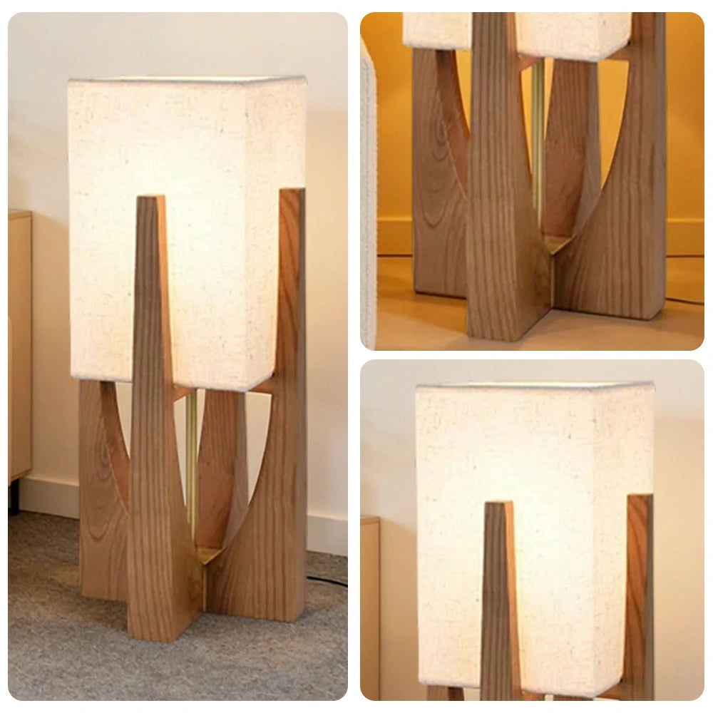 LIVARA Floor Lamp 52/82/145cm Soft Lighting Cotton-Linen Shade Ash Wood Body Brass Hardware Premium Design - Walnut