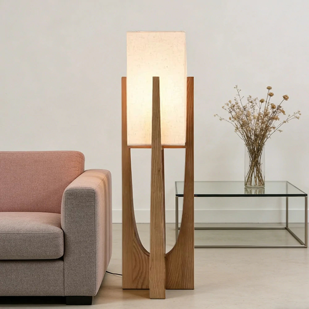 LIVARA Floor Lamp 52/82/145cm Soft Lighting Cotton-Linen Shade Ash Wood Body Brass Hardware Premium Design - Walnut