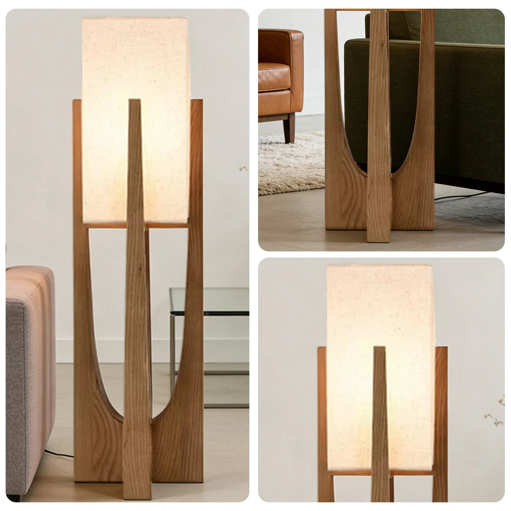 LIVARA Floor Lamp 52/82/145cm Soft Lighting Cotton-Linen Shade Ash Wood Body Brass Hardware Premium Design - Walnut