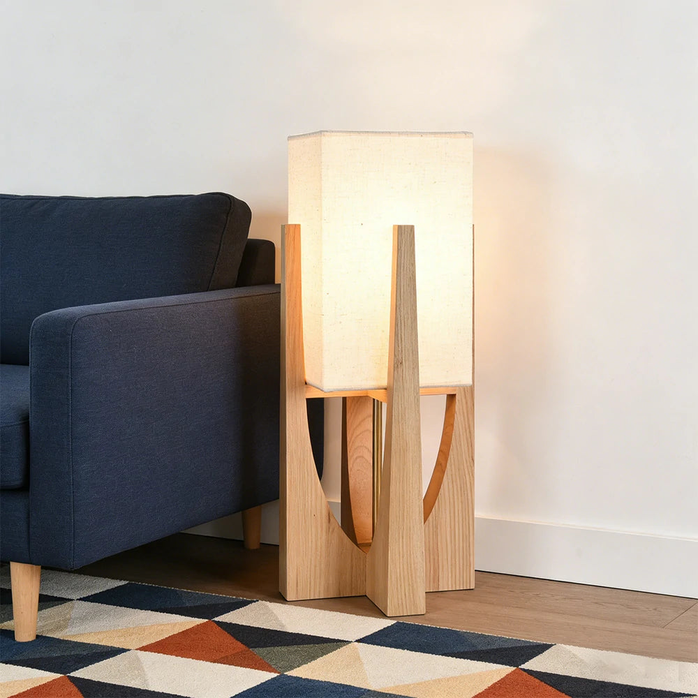 LIVARA Floor Lamp 52/82/145cm Soft Lighting Cotton-Linen Shade Ash Wood Body Brass Hardware Premium Design - Wood