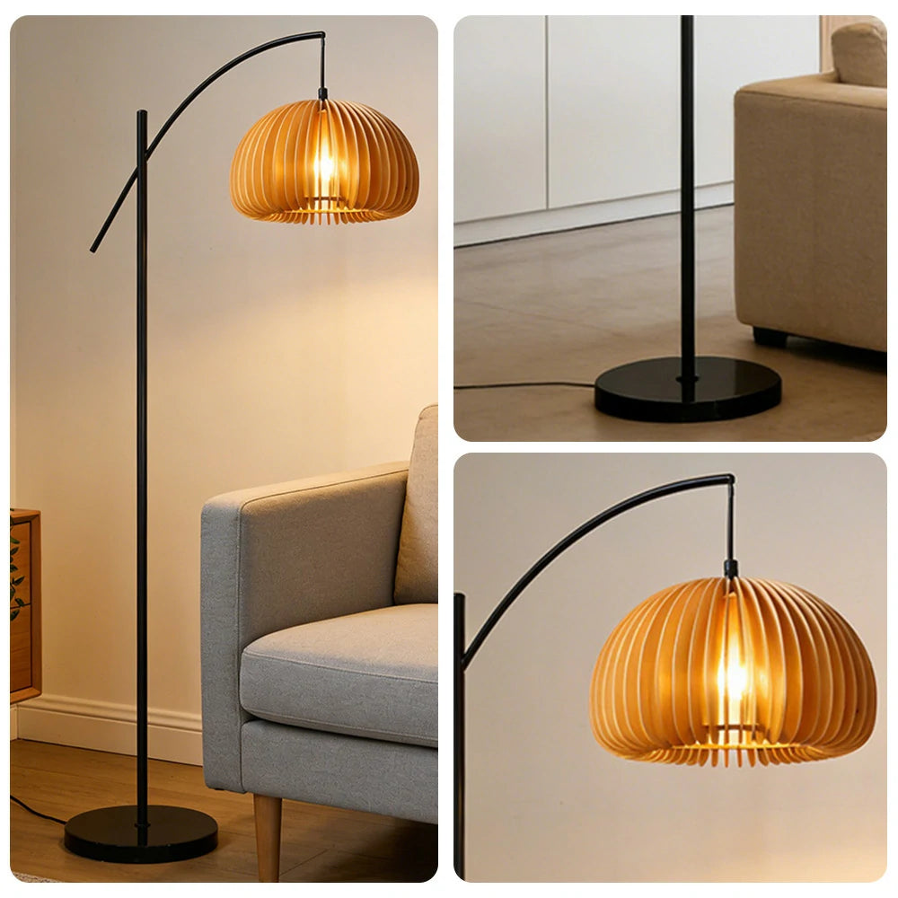 LIVARA Floor Lamp Soft Ambient Lighting Pumpkin-Style Shade Metal & Marble Base Premium Design - Black