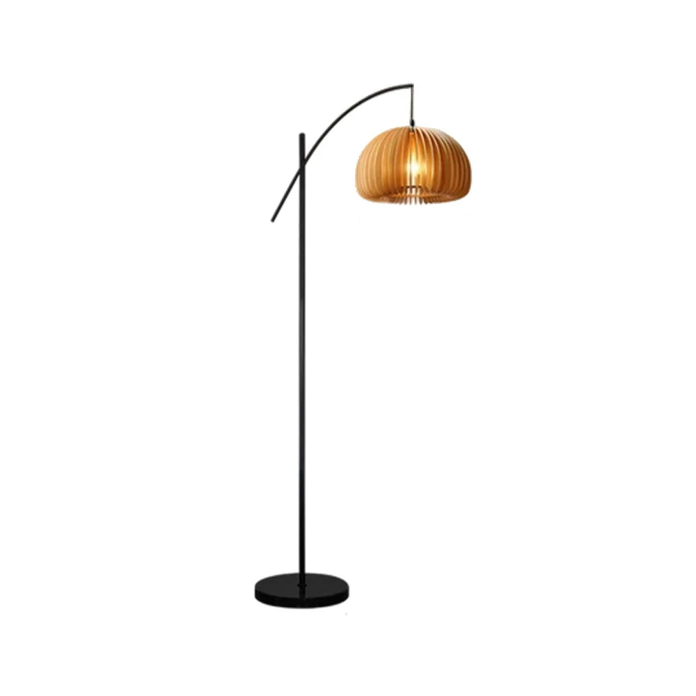 LIVARA Floor Lamp Soft Ambient Lighting Pumpkin-Style Shade Metal & Marble Base Premium Design - Black