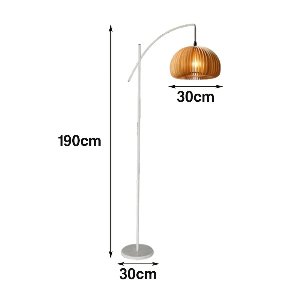 LIVARA Floor Lamp Soft Ambient Lighting Pumpkin-Style Shade Metal & Marble Base Premium Design - White