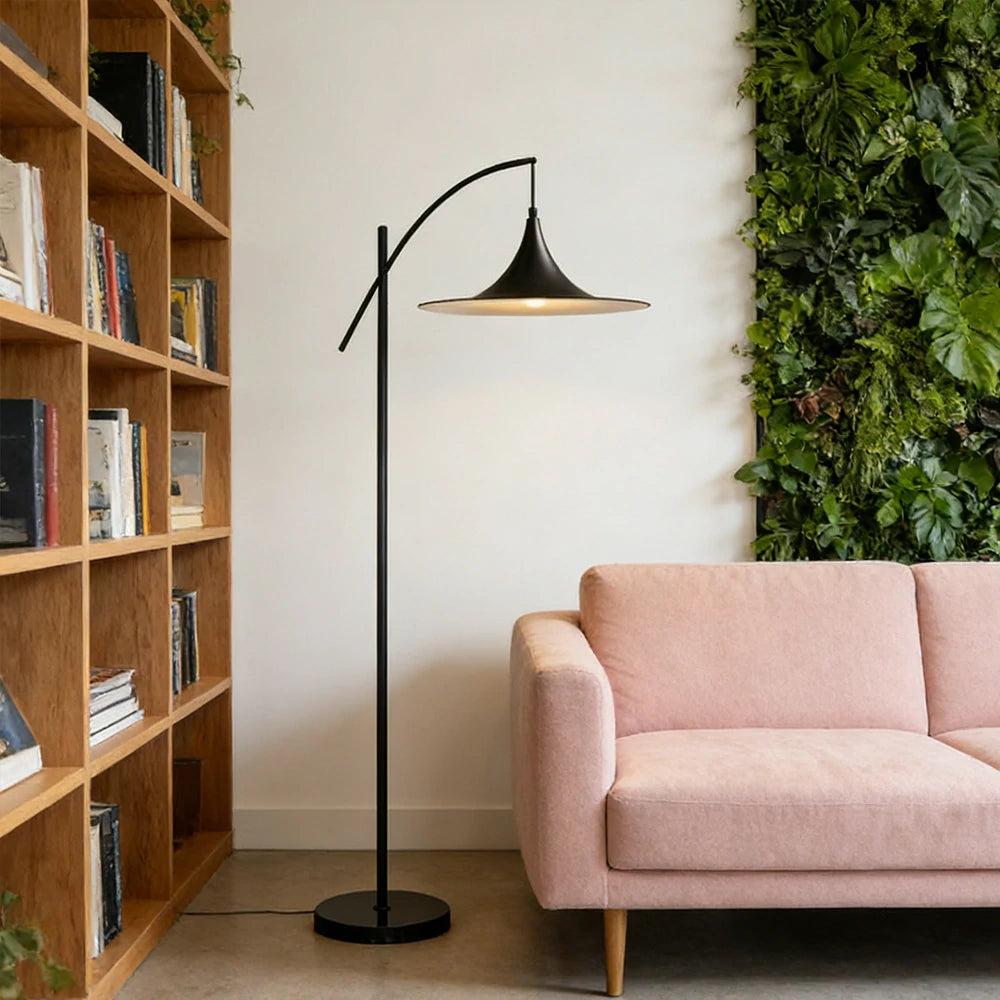 LIVARA Floor Lamp Soft Ambient Lighting UFO-Style Shade Metal & Marble Base Premium Design - Black