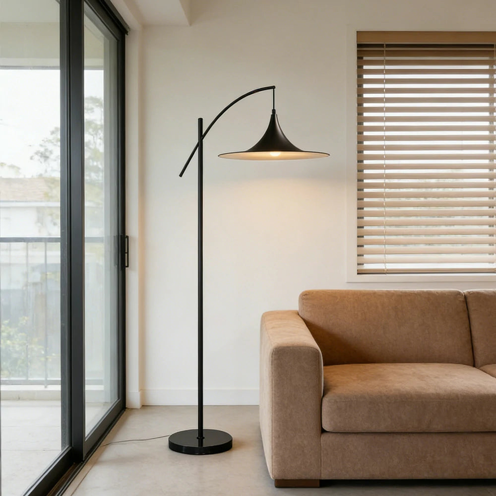 LIVARA Floor Lamp Soft Ambient Lighting UFO-Style Shade Metal & Marble Base Premium Design - Black