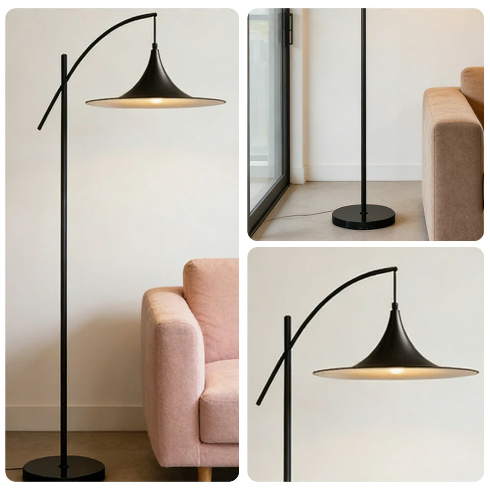 LIVARA Floor Lamp Soft Ambient Lighting UFO-Style Shade Metal & Marble Base Premium Design - Black