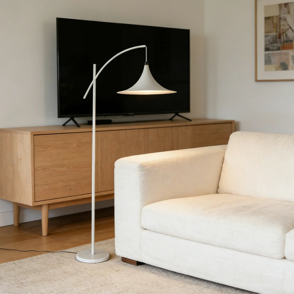 LIVARA Floor Lamp Soft Ambient Lighting UFO-Style Shade Metal & Marble Base Premium Design - White