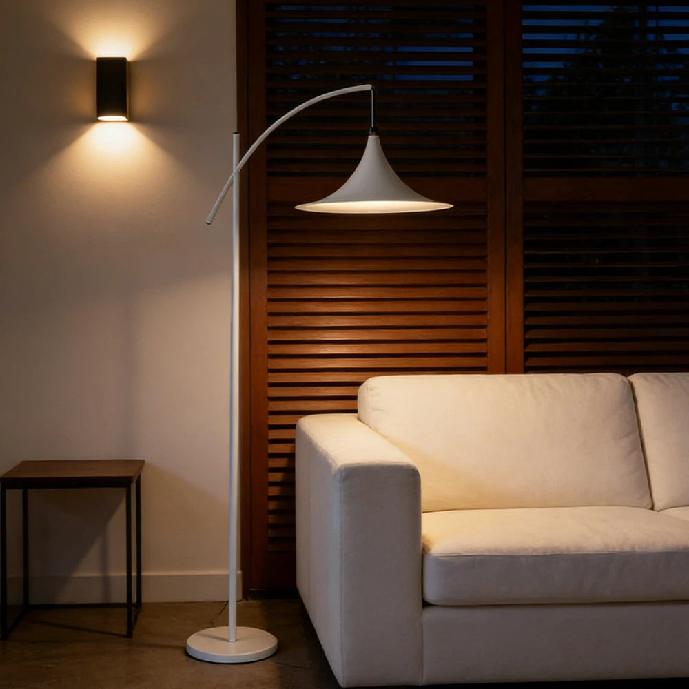 LIVARA Floor Lamp Soft Ambient Lighting UFO-Style Shade Metal & Marble Base Premium Design - White