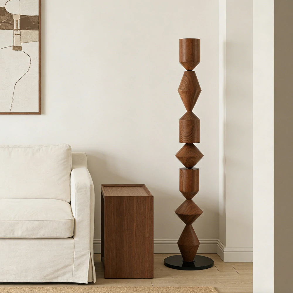 LIVARA Floor Lamp E27 Bulb Design Sleek Metal Body Rounded Stable Base Modern Style - Walnut