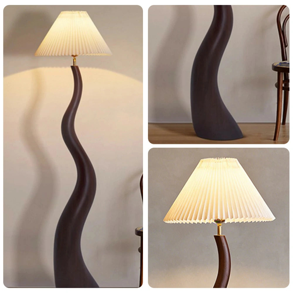 LIVARA Floor Lamp Adjustable Shade Soft Lighting Fabric & Resin Build Pleated Design - Walnut