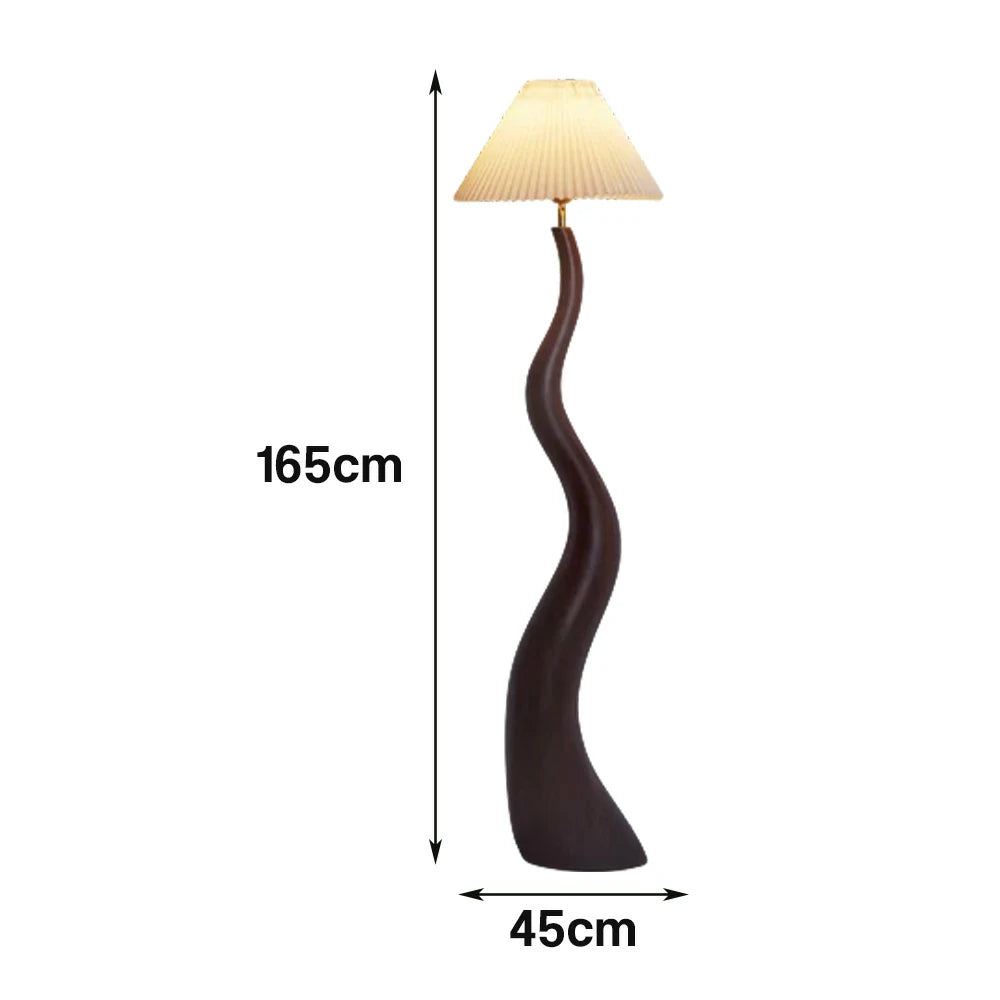 LIVARA Floor Lamp Adjustable Shade Soft Lighting Fabric & Resin Build Pleated Design - Walnut