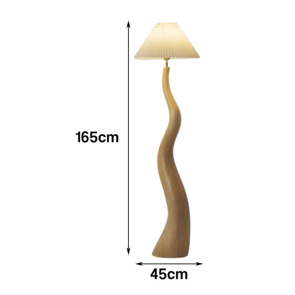 LIVARA Floor Lamp Adjustable Shade Soft Lighting Fabric & Resin Build Pleated Design - Wood