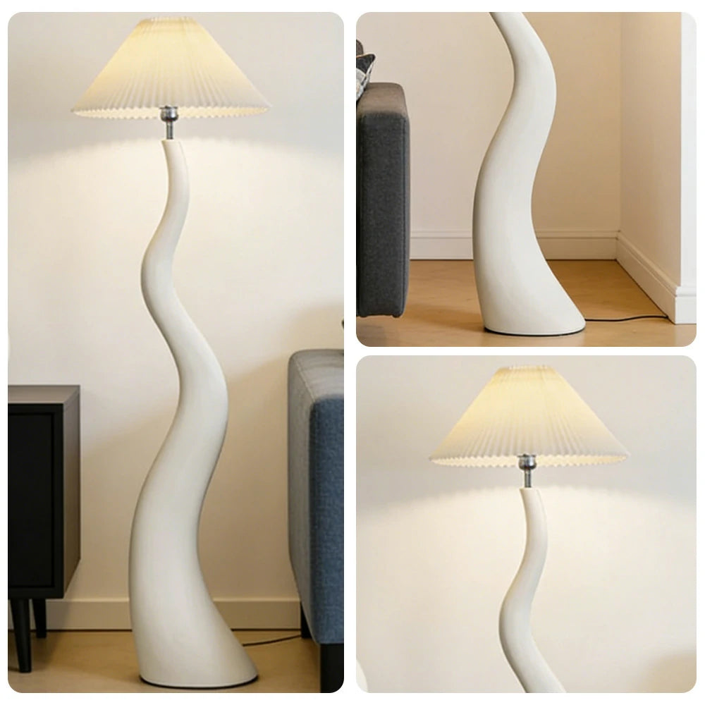 LIVARA Floor Lamp Adjustable Shade Soft Lighting Fabric & Resin Build Pleated Design - White
