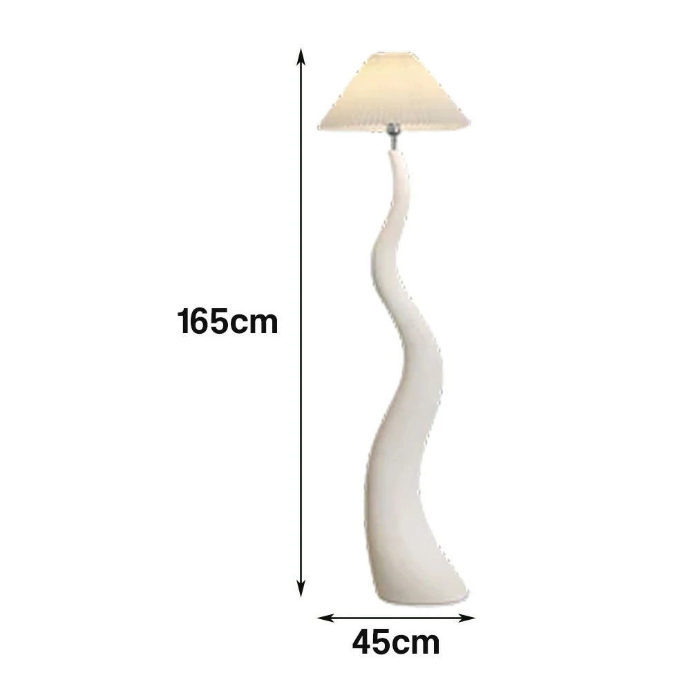 LIVARA Floor Lamp Adjustable Shade Soft Lighting Fabric & Resin Build Pleated Design - White
