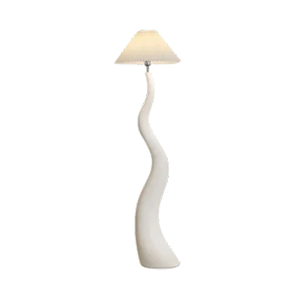 LIVARA Floor Lamp Adjustable Shade Soft Lighting Fabric & Resin Build Pleated Design - White