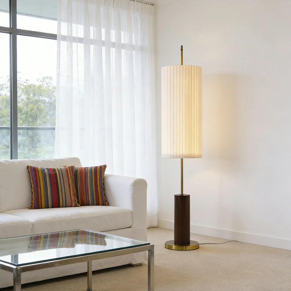 LIVARA Floor Lamp Full-Spectrum Eye-Care Lighting Iron Base Wood Grain Finish Foot Switch Design - Walnut