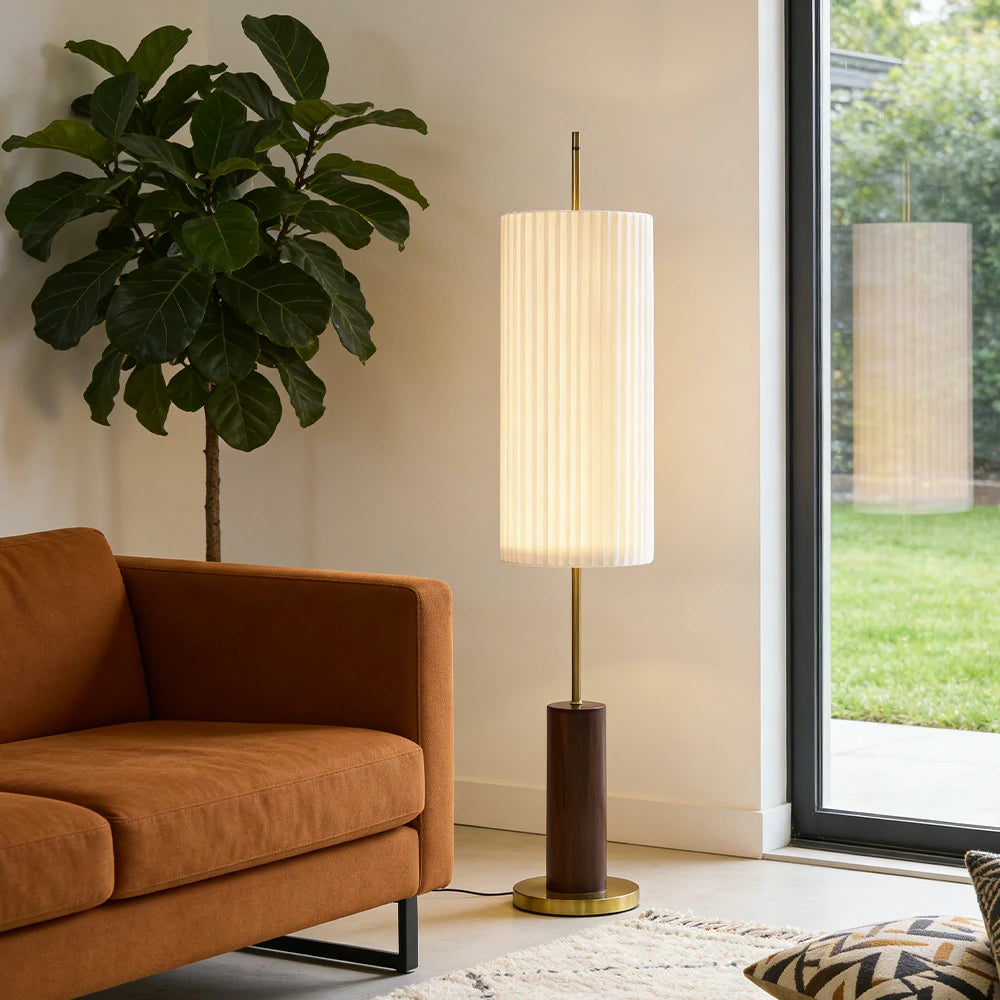 LIVARA Floor Lamp Full-Spectrum Eye-Care Lighting Iron Base Wood Grain Finish Foot Switch Design - Walnut