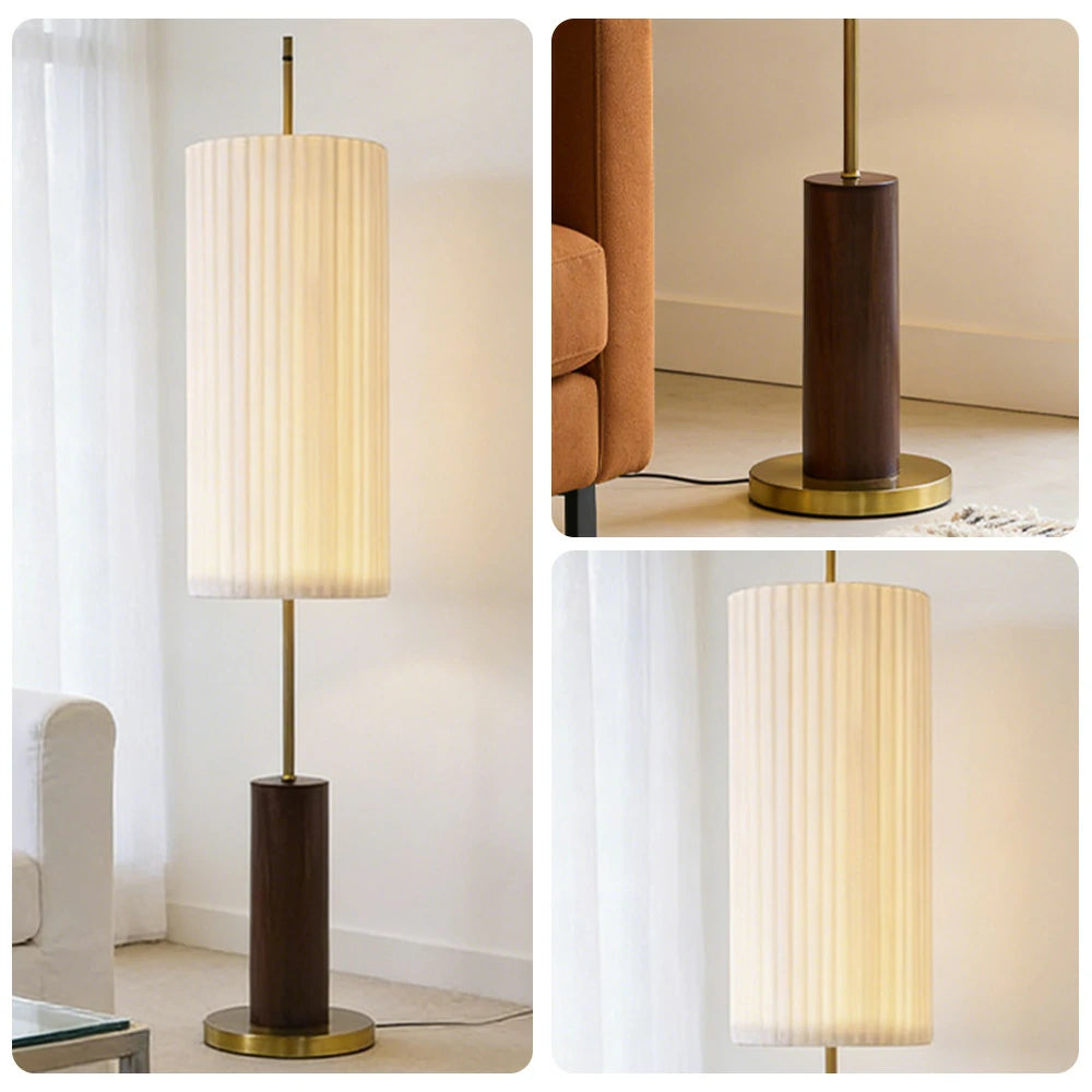 LIVARA Floor Lamp Full-Spectrum Eye-Care Lighting Iron Base Wood Grain Finish Foot Switch Design - Walnut